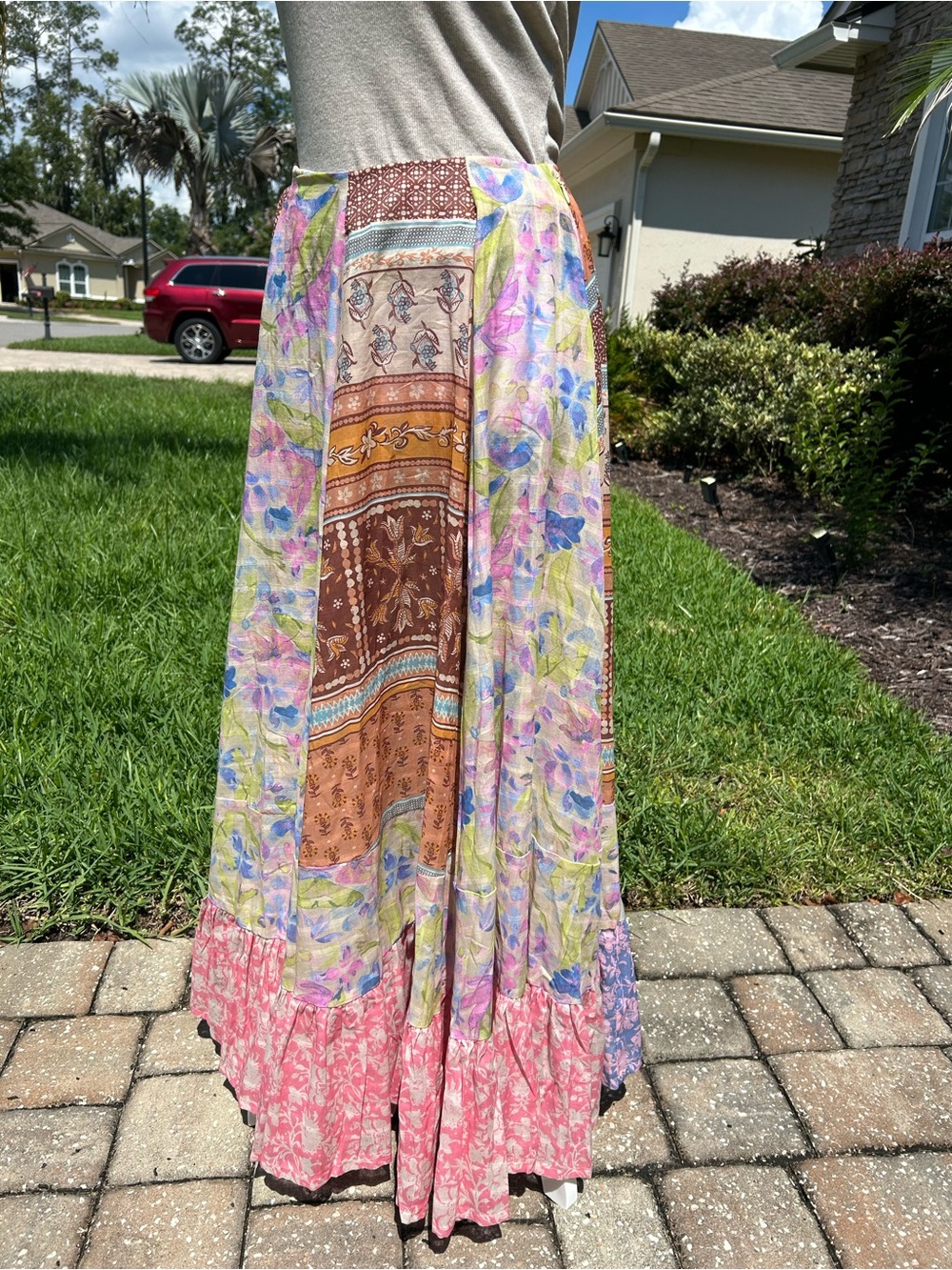 NWT🌷Free People Santa Eulalia Patchwork Printed Ruffle Hem A-Line Maxi Skirt - Picture 5 of 16